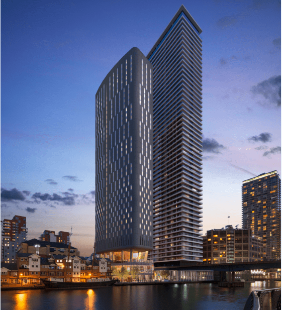 Hank Zarihs Associates | Plans for a 40-storey tower with 279 flats and a hotel are afoot for London's Isle of Dogs